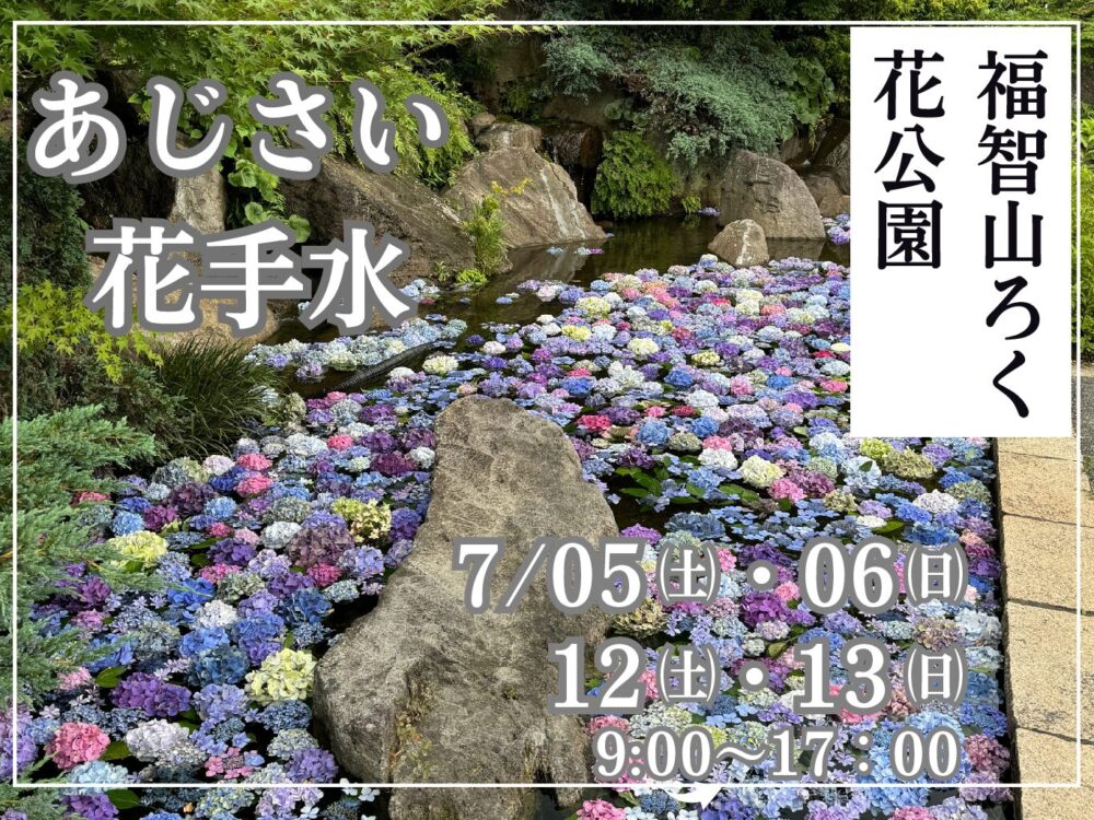 【7/5(土)～6(日)・12(土)～13(日)】<br>～あじさい花手水～<br>福智山ろく花公園